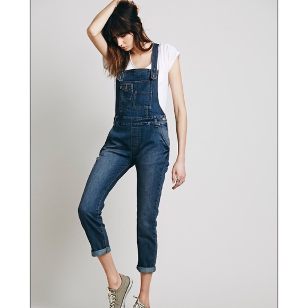 Free People Women Washed Denim Overall Jeans